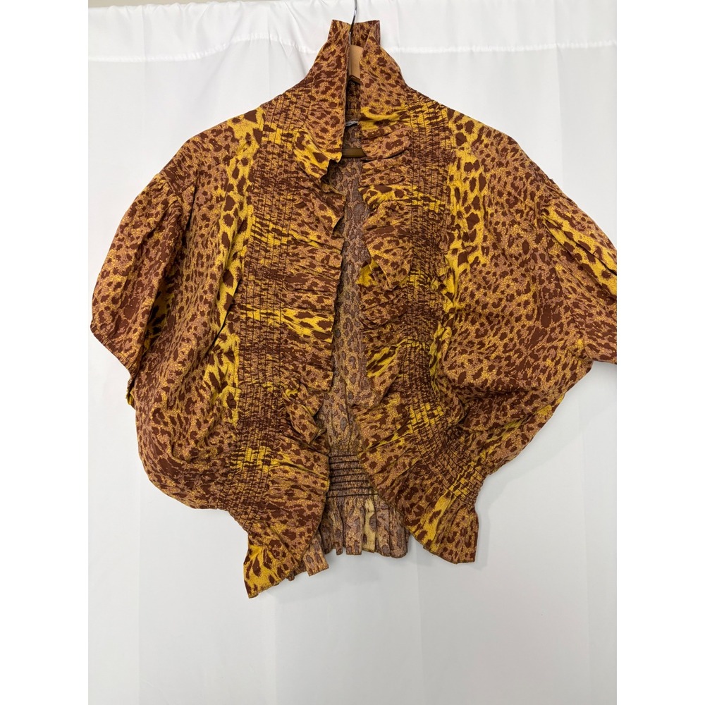 Vintage Animal Print Smocked Shrug Bolero Jacket Layering Plus 32 Maximalist